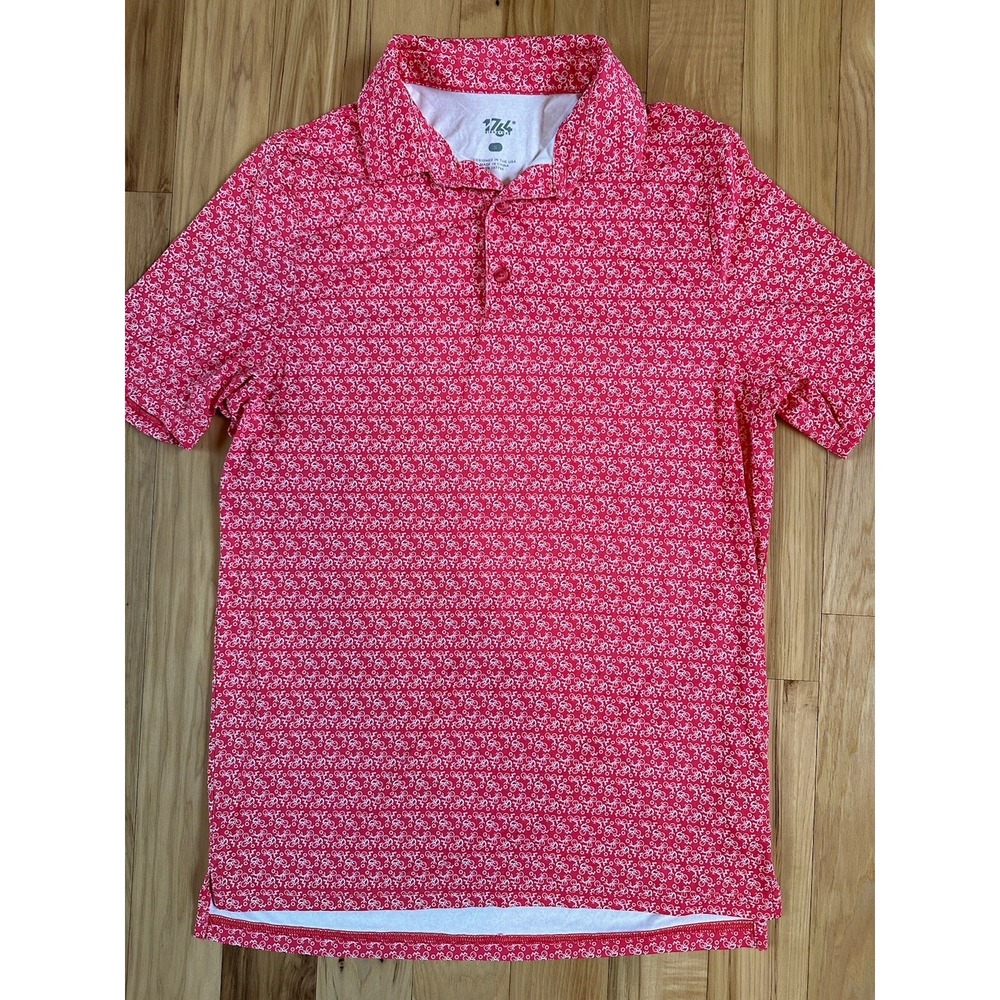 1764 "Gear Up" Hibiscus Golf Active Polo Men's Small Bicycle AOP - Picture 2 of 7